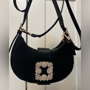 Elegant Black Crossbody Bag with Crystal Accent